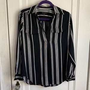 Ann Taylor Black and White Striped Button Down Shirt
